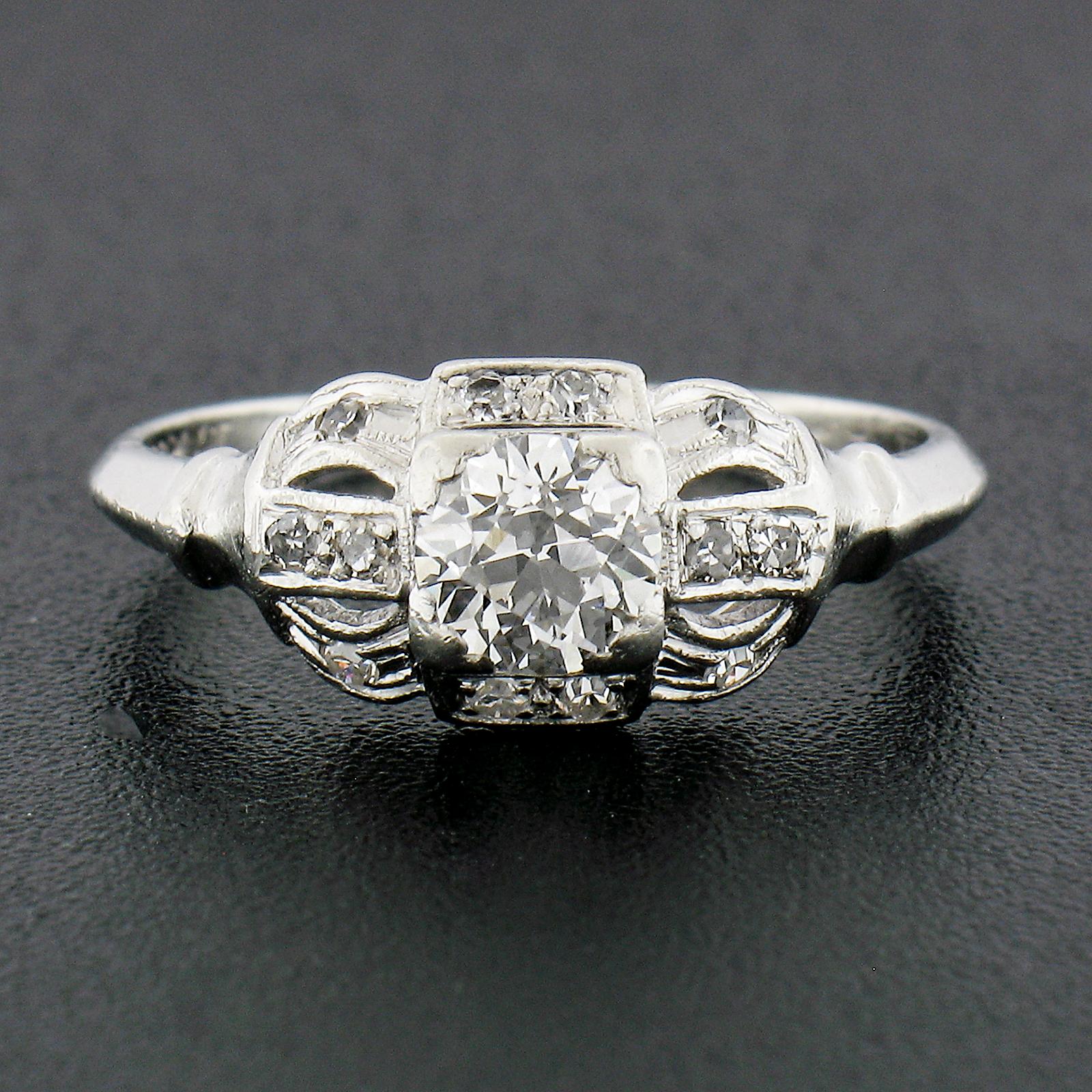 Old European Cut Antique Art Deco Platinum .62ctw Old European Diamond Engagement or Promise Ring For Sale