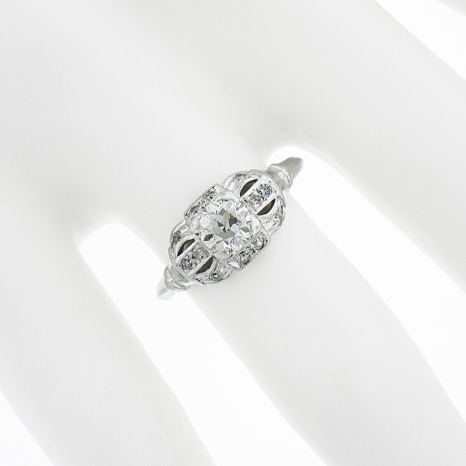 Antique Art Deco Platinum .62ctw Old European Diamond Engagement or Promise Ring In Excellent Condition For Sale In Montclair, NJ