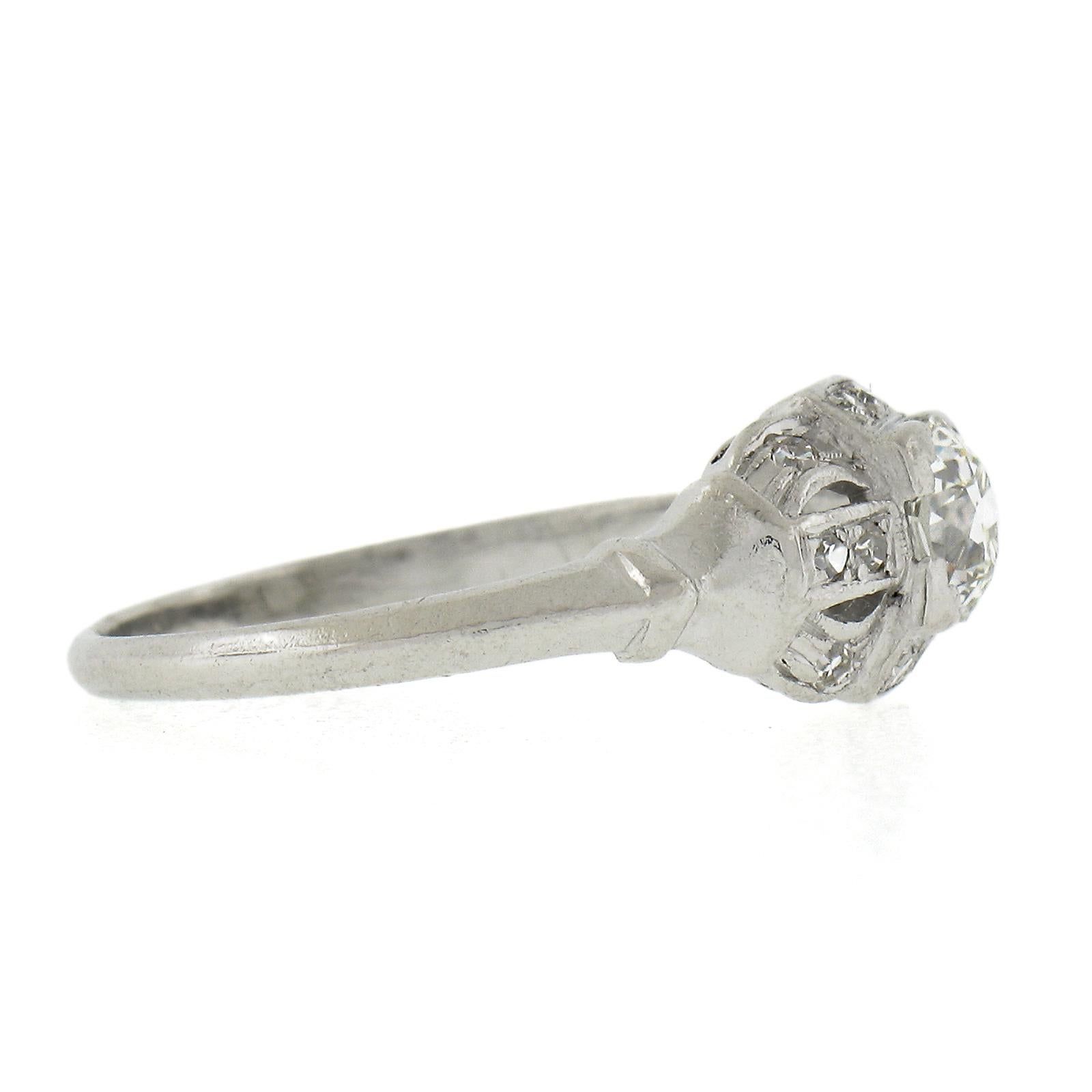Women's Antique Art Deco Platinum .62ctw Old European Diamond Engagement or Promise Ring For Sale