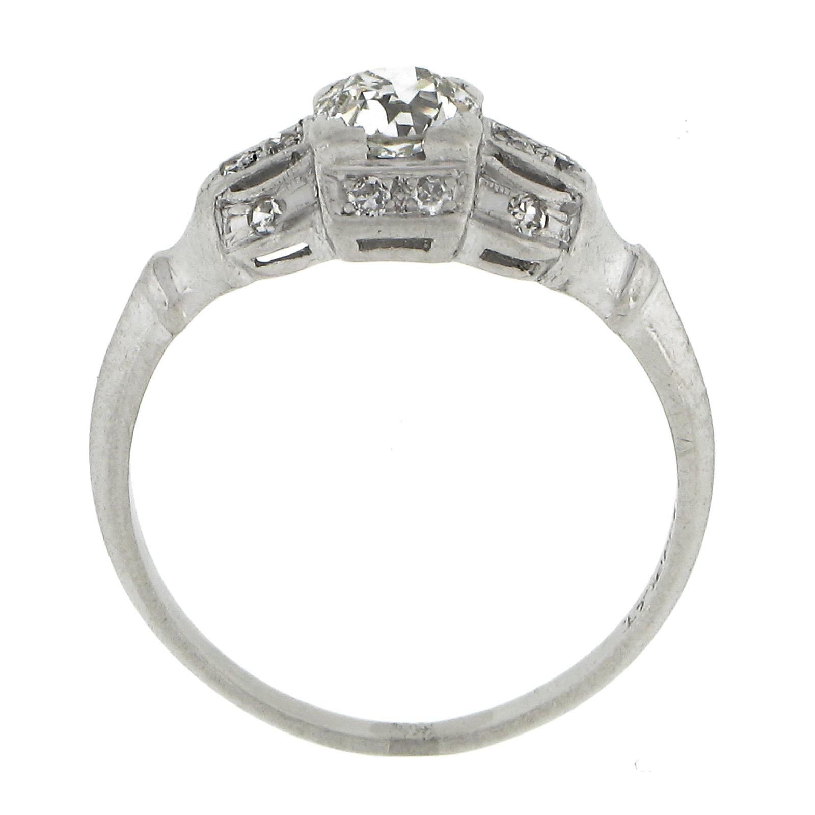 Antique Art Deco Platinum .62ctw Old European Diamond Engagement or Promise Ring For Sale 2