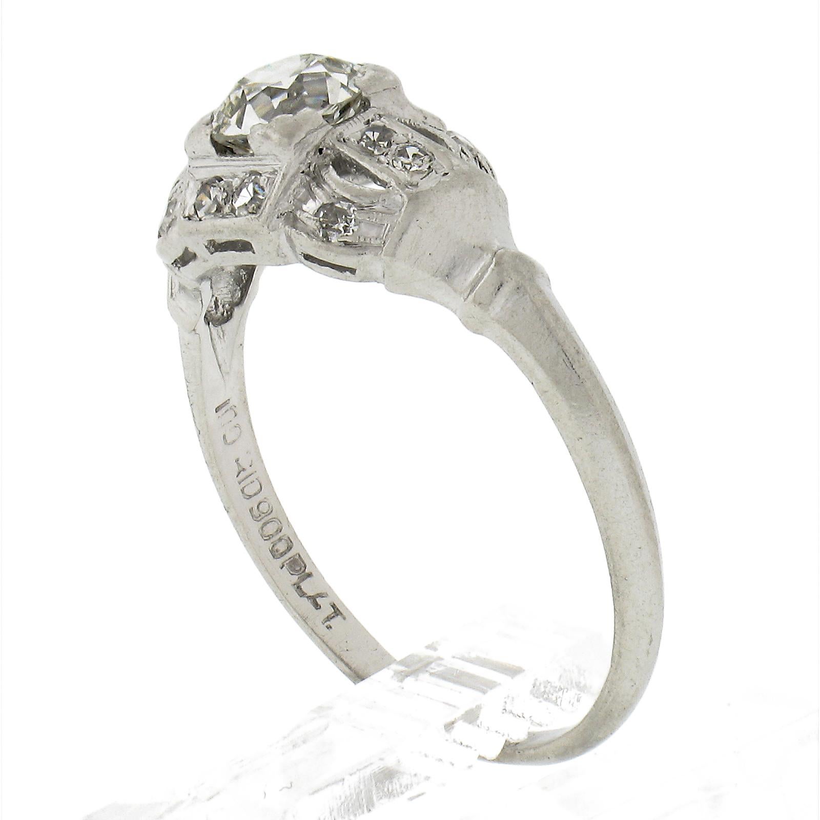 Antique Art Deco Platinum .62ctw Old European Diamond Engagement or Promise Ring For Sale 3