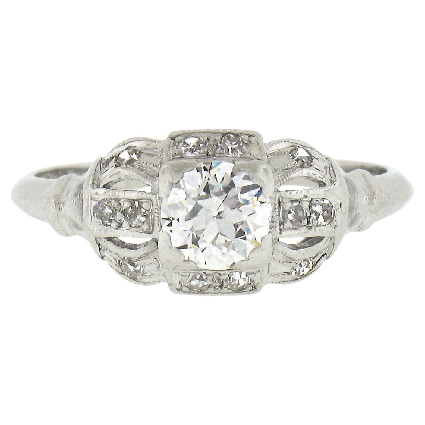 Antique Art Deco Platinum .62ctw Old European Diamond Engagement or Promise Ring For Sale