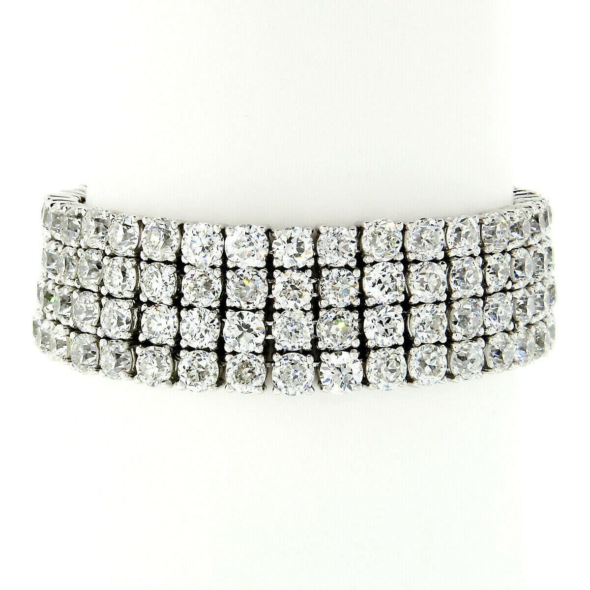 Here we have an absolutely magnificent antique diamond tennis bracelet that was hand-crafted from solid .950 platinum during the late art deco period. Each diamond was mounted in its own handmade 4-prong basket which was then linked to 3 others to