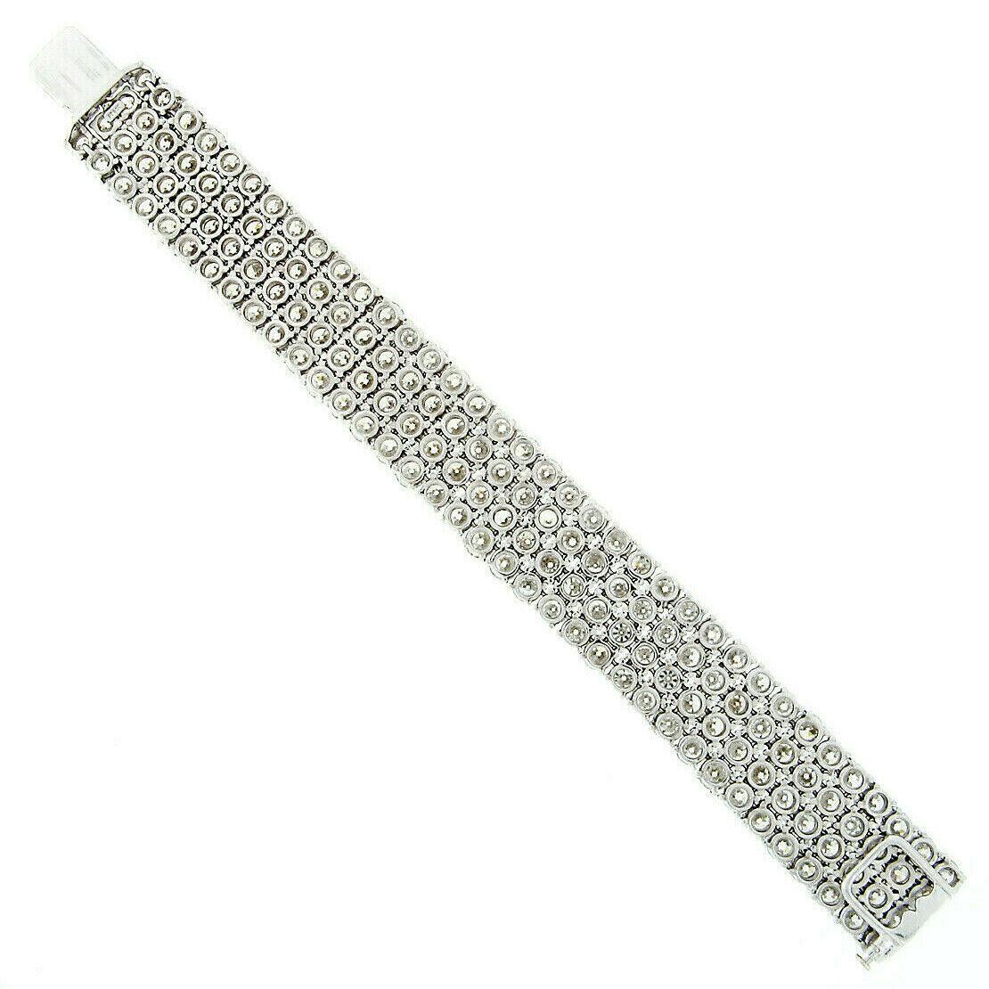 Art Deco Platinum 64.80 Carat Old European Cut Diamond 4-Row Tennis Bracelet 2