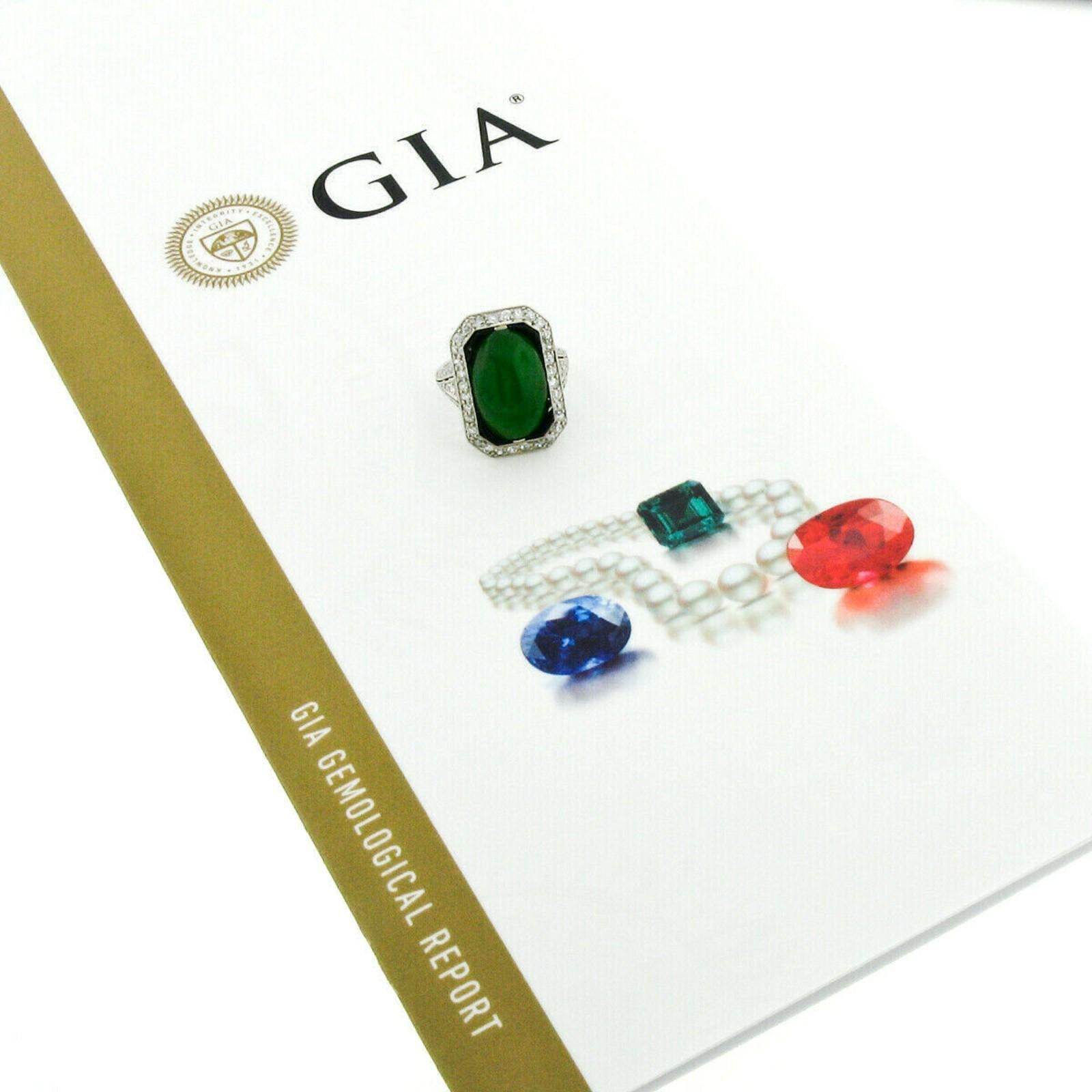 Anillo Antiguo Art Decó de Platino 7,80ctw GIA Jade Natural y Diamante Esmalte Negro en venta 5