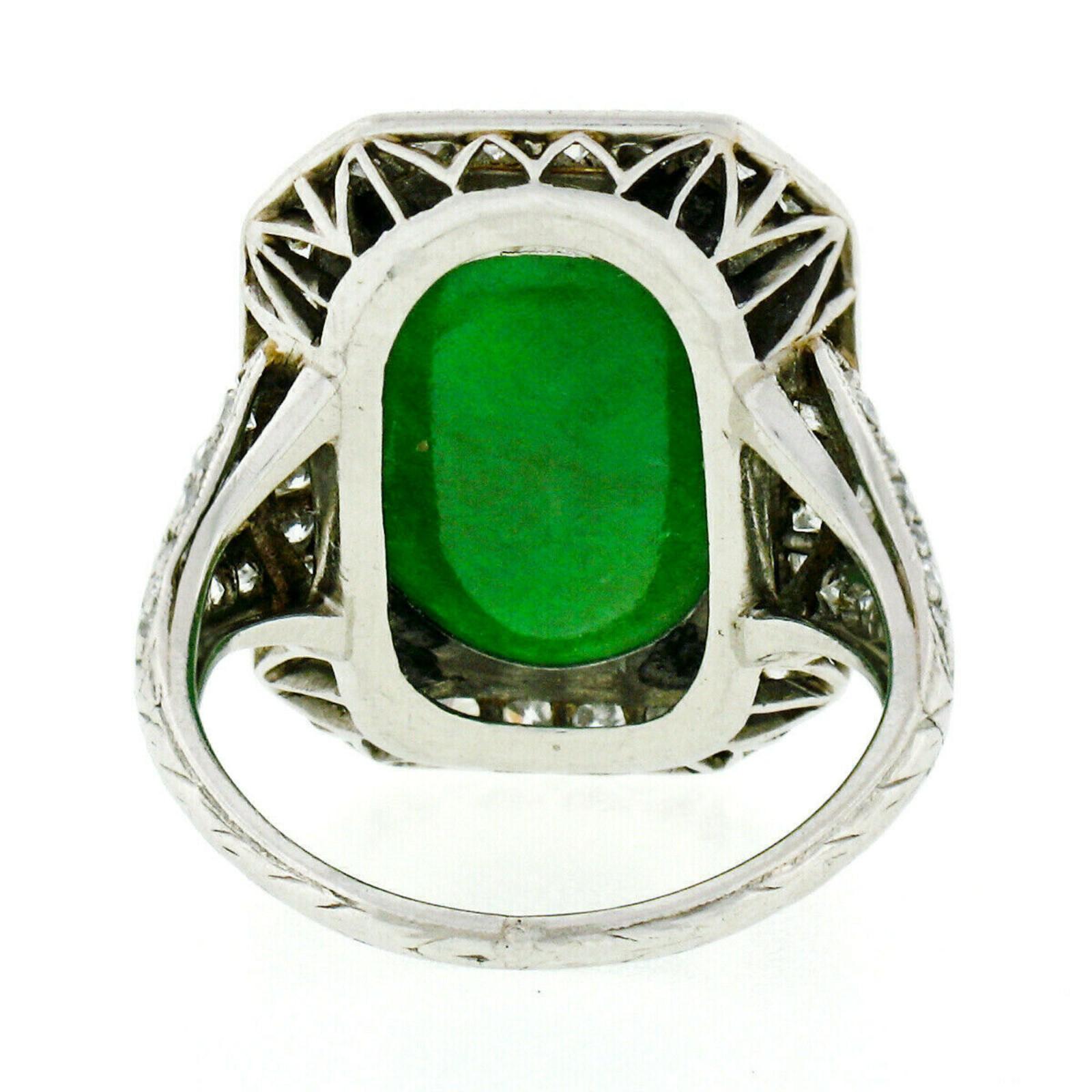 Antique Art Deco Platinum 7.80ctw GIA Natural Jade & Diamond Black Enamel Ring For Sale 3
