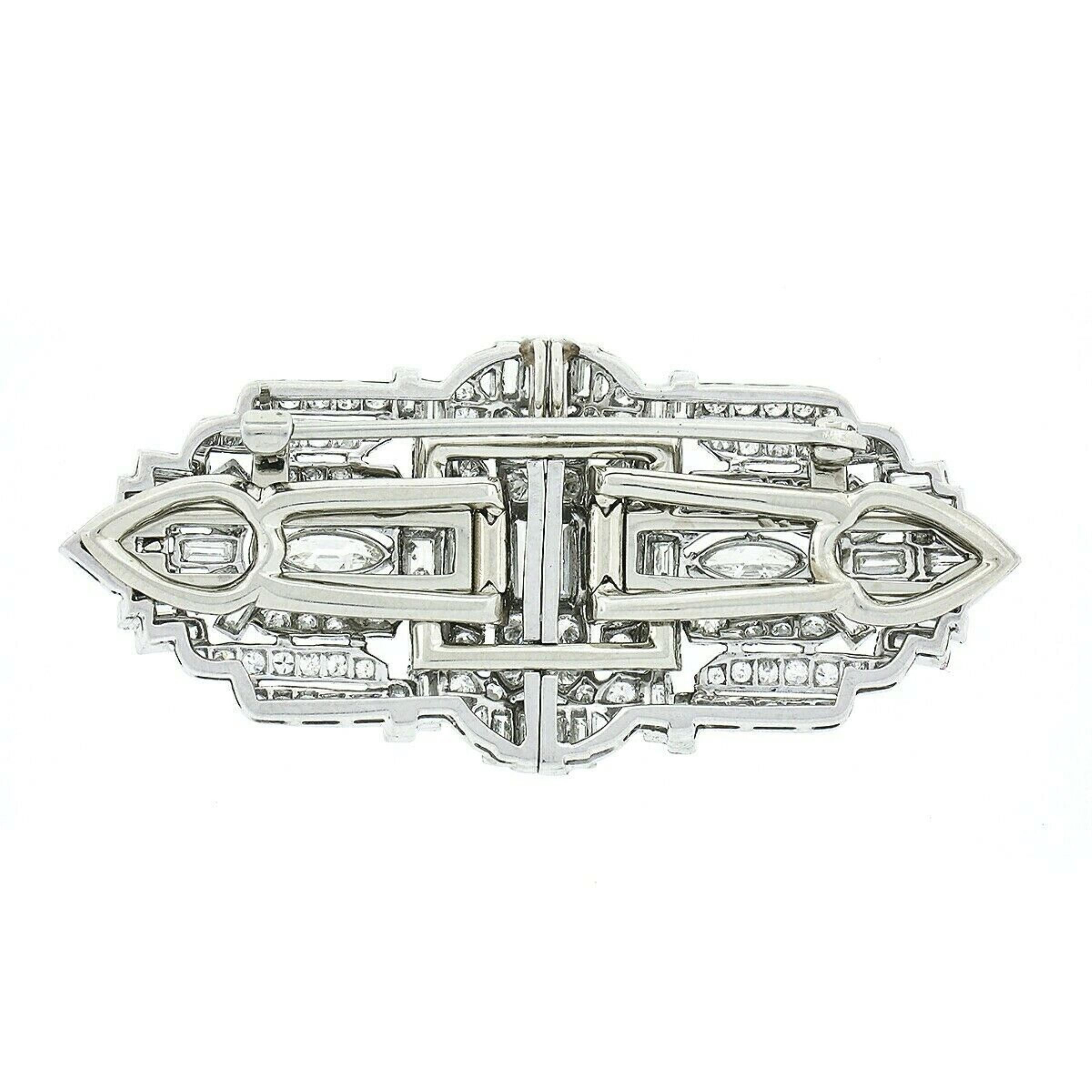 Marquise Cut Antique Art Deco Platinum 8.35ctw Old Cut Diamond Dual Dress Clip Brooch Pendant