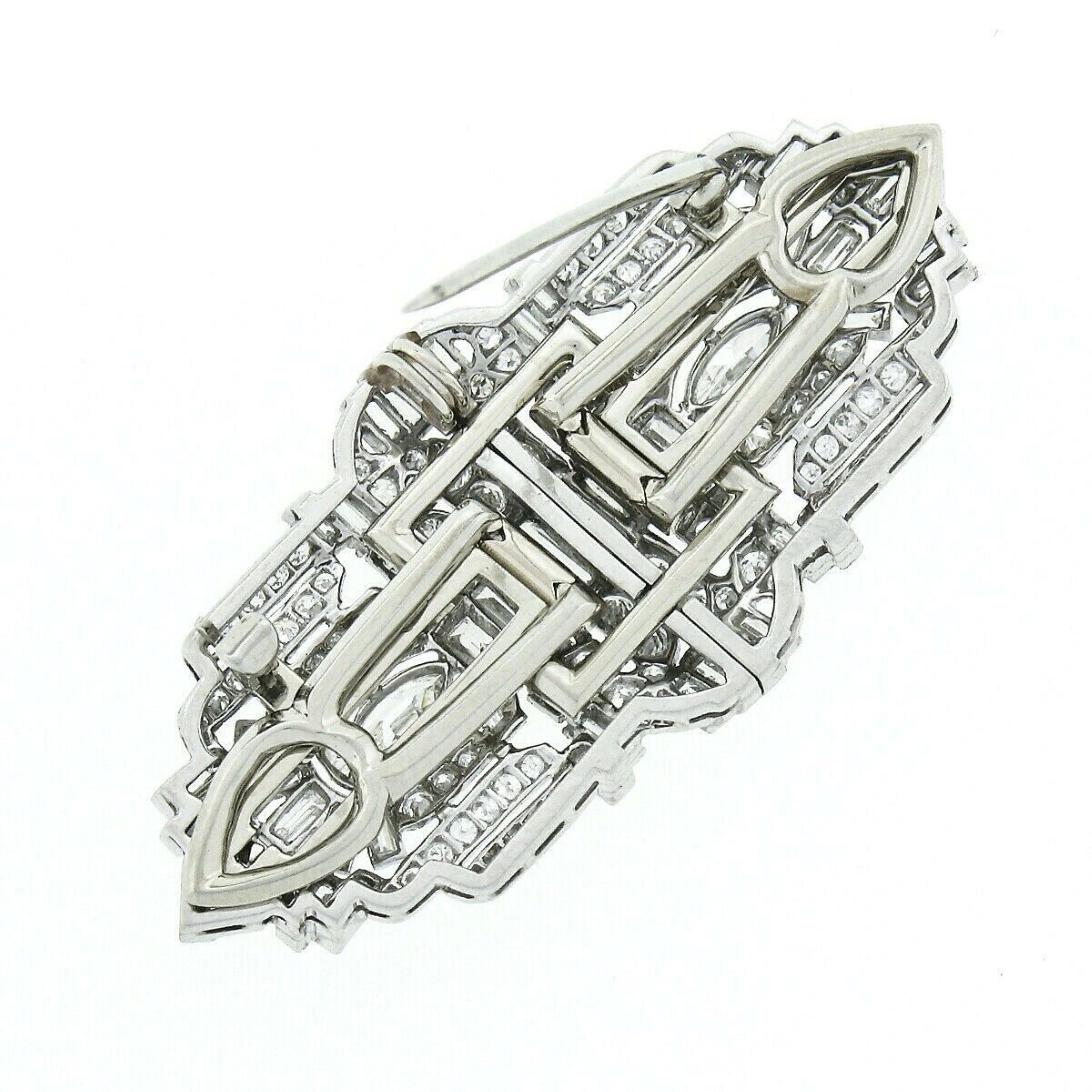 Antique Art Deco Platinum 8.35ctw Old Cut Diamond Dual Dress Clip Brooch Pendant In Good Condition In Montclair, NJ