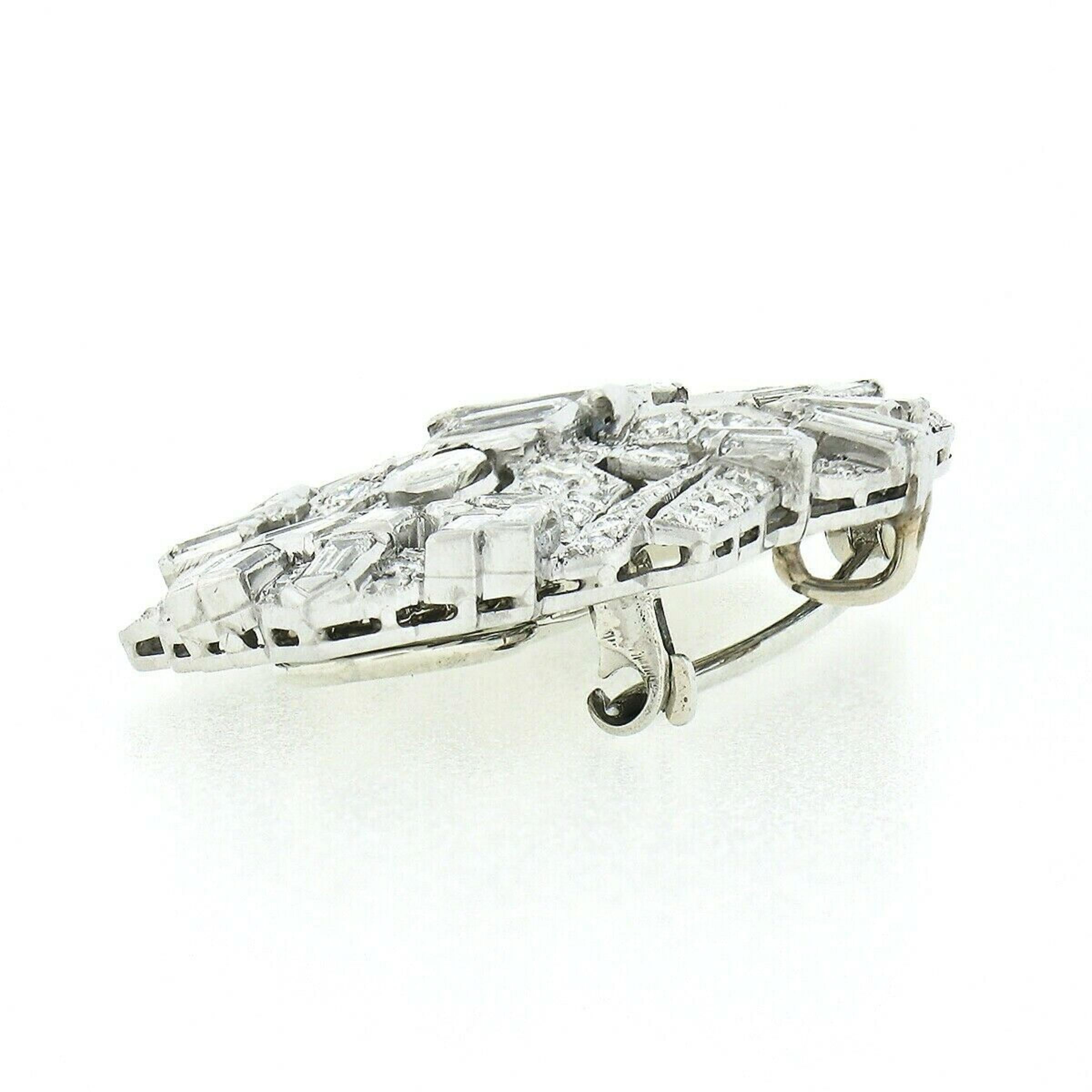 Women's or Men's Antique Art Deco Platinum 8.35ctw Old Cut Diamond Dual Dress Clip Brooch Pendant