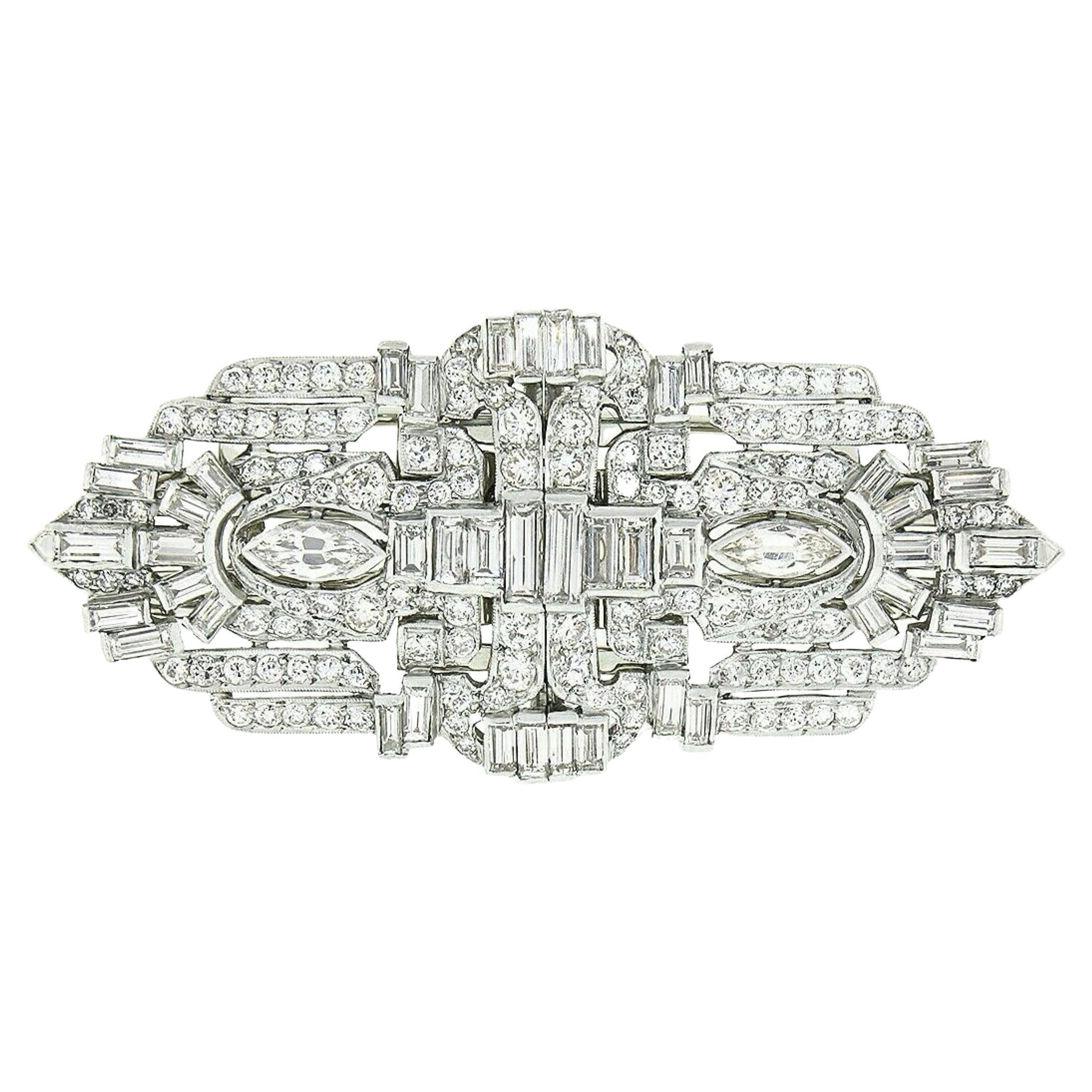 Antique Art Deco Platinum 8.35ctw Old Cut Diamond Dual Dress Clip Brooch Pendant