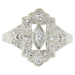 Antique Art Deco Platinum .83ct Marquise Diamond Solitaire & Accents Dinner Ring