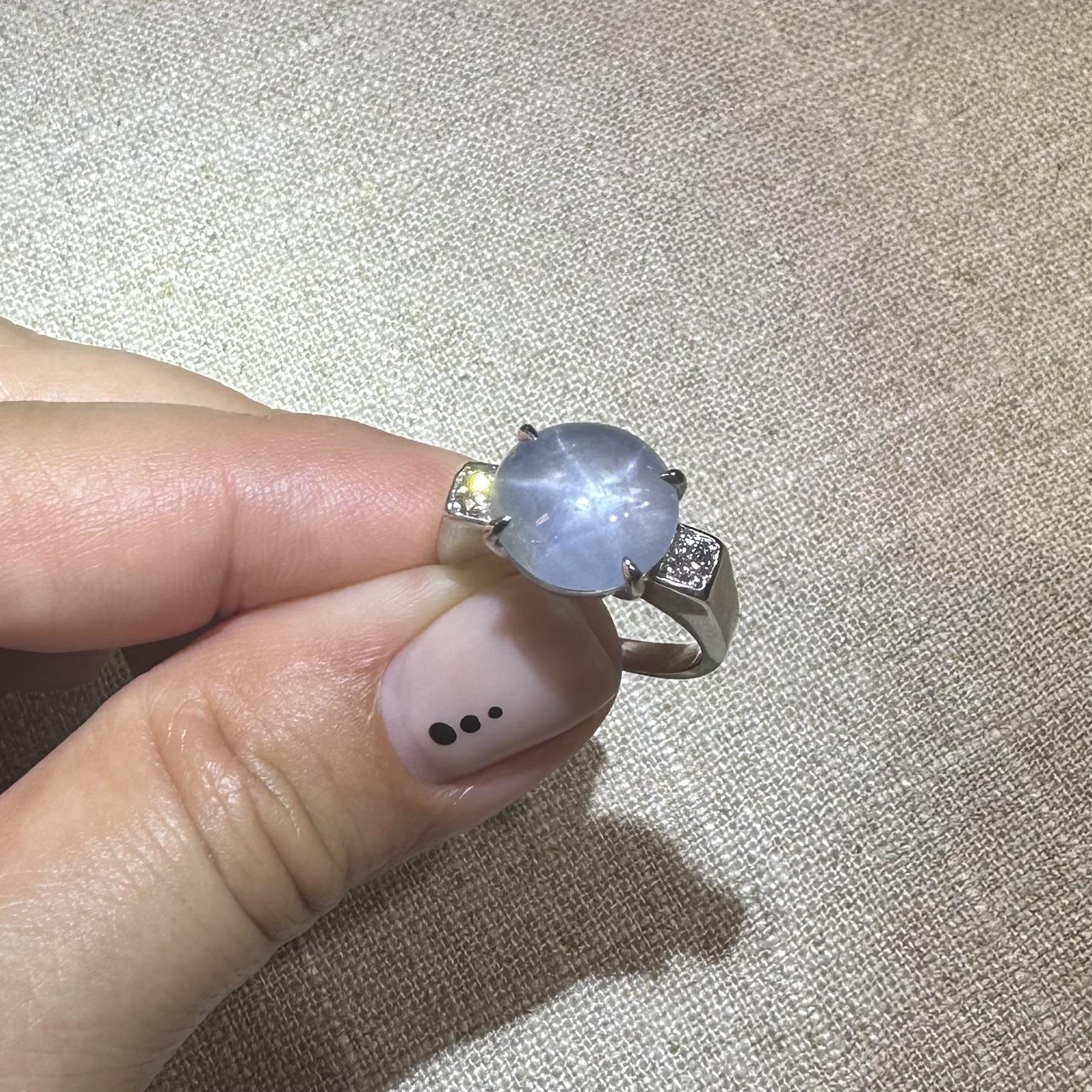 Bague ancienne en platine 8.50ctw Star Sapphire Old European Diamond Sides en vente 6