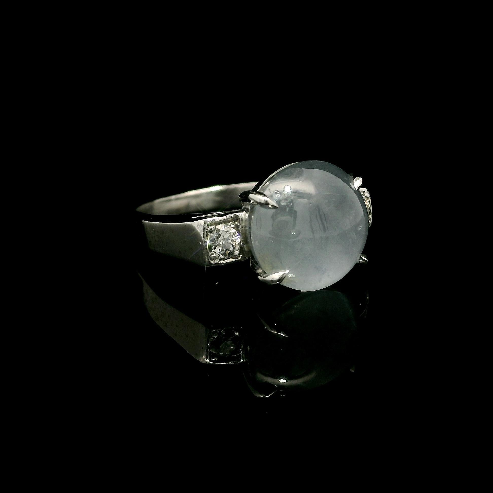 Art déco Bague ancienne en platine 8.50ctw Star Sapphire Old European Diamond Sides en vente
