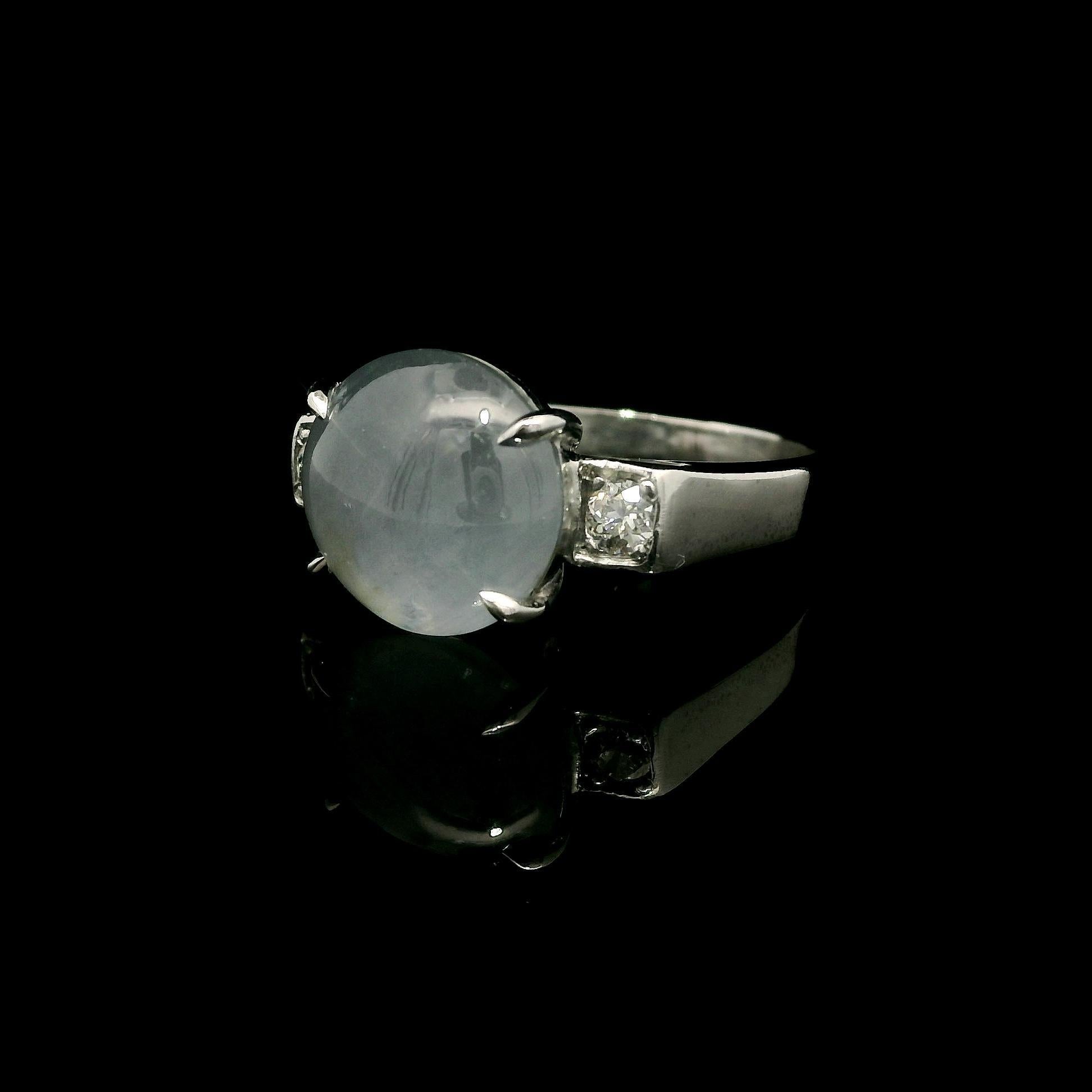Taille cabochon Bague ancienne en platine 8.50ctw Star Sapphire Old European Diamond Sides en vente