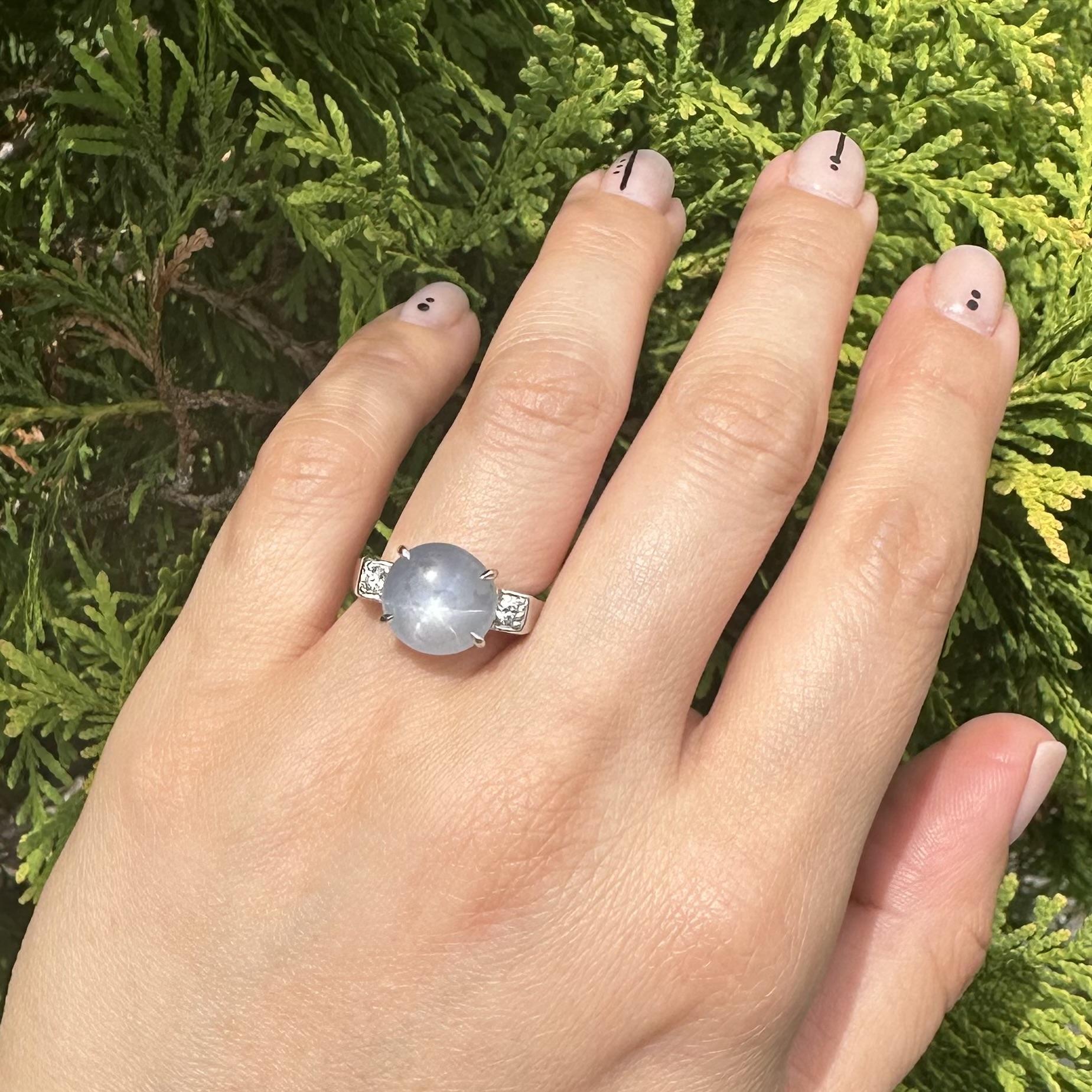 Bague ancienne en platine 8.50ctw Star Sapphire Old European Diamond Sides en vente 3