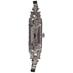 Antico orologio Art Deco in platino e oro bianco 14 carati con diamanti