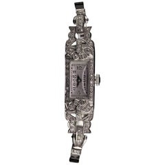 Vintage Art Deco Platinum and 14 Karat White Gold Diamond Watch