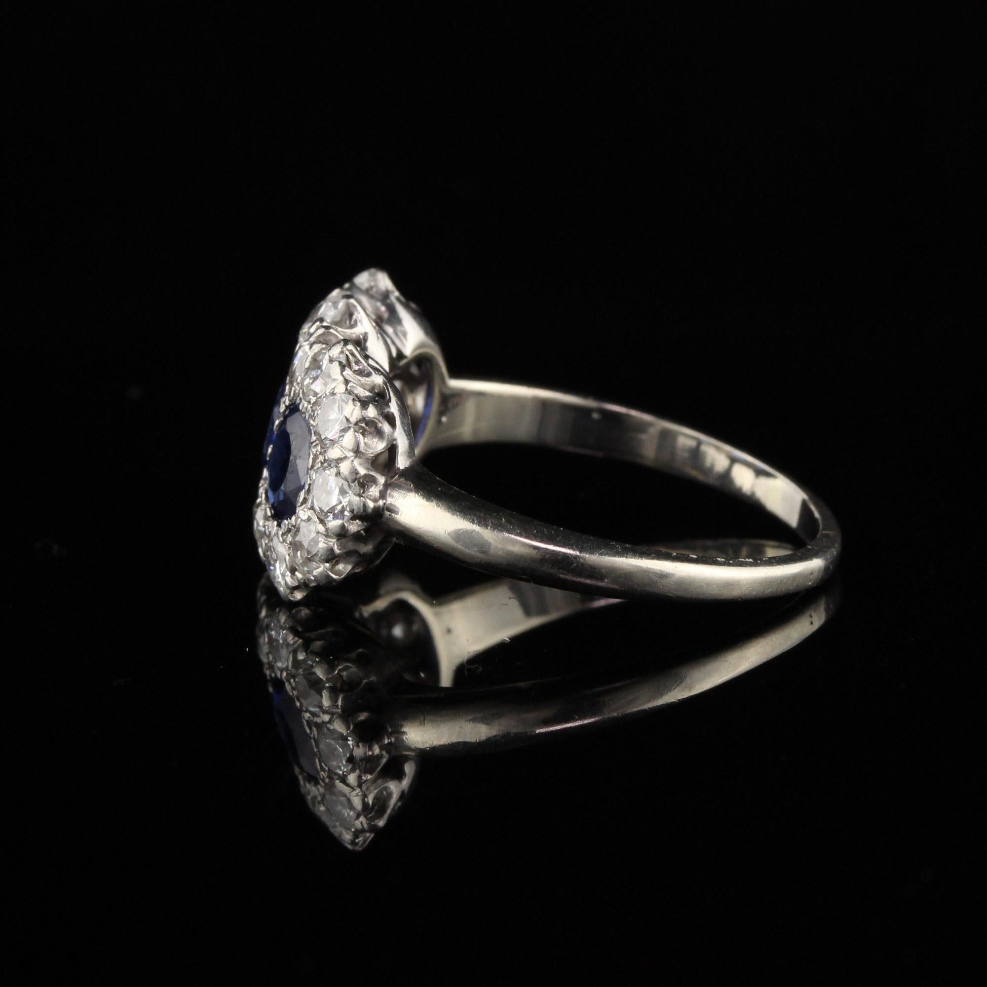 Antique Art Deco Platinum and 14 Karat White Gold Sapphire and Diamond Ring In Good Condition In Great Neck, NY