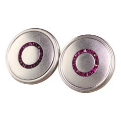 Antique Art Deco Platinum and 14K Yellow Gold French Cut Ruby Earrings