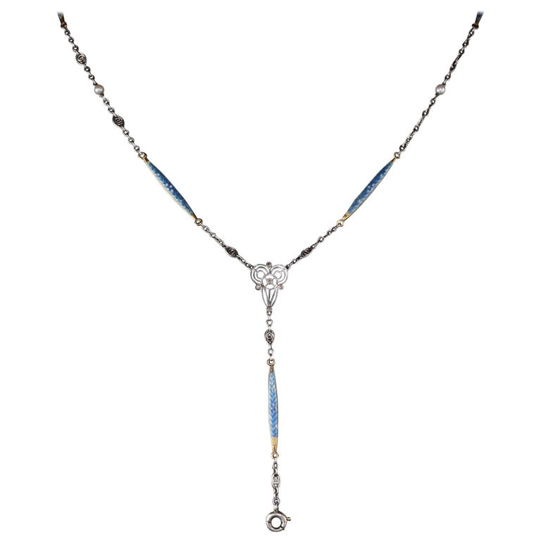 Antique Art Deco Platinum and 18 Karat Yellow Gold Pearl and Enamel ...