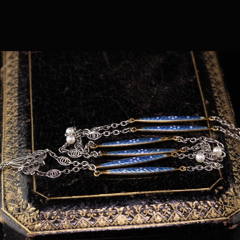 Antique Art Deco Platinum and 18 Karat Yellow Gold Pearl and Enamel ...