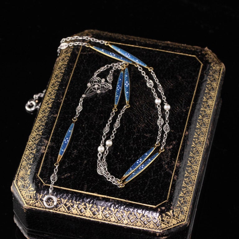 Antique Art Deco Platinum and 18 Karat Yellow Gold Pearl and Enamel ...
