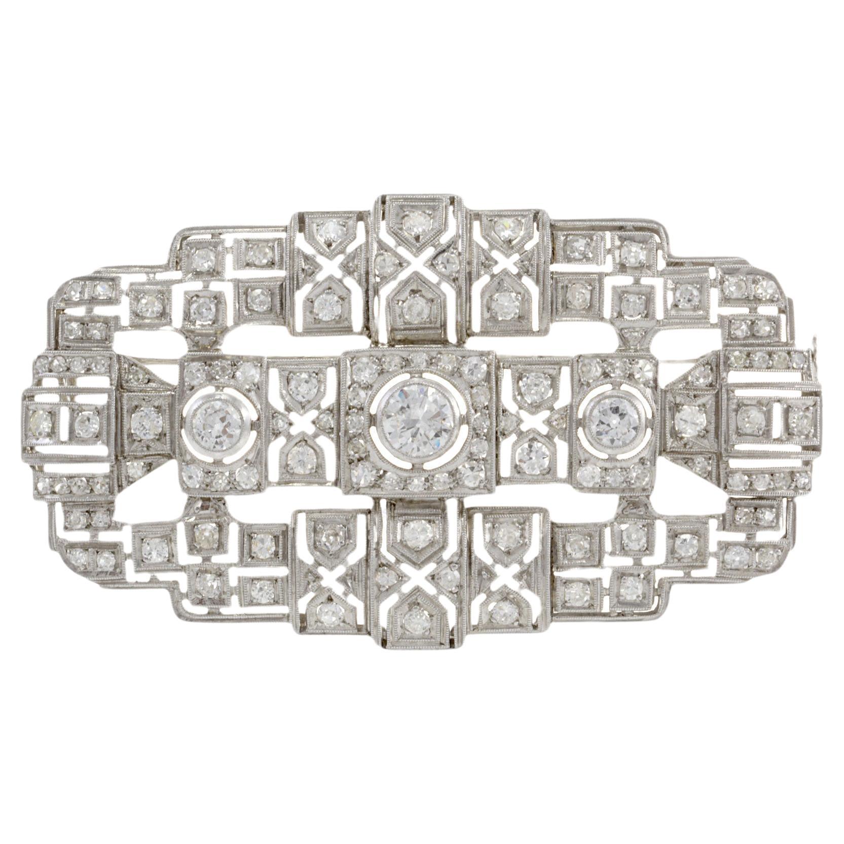 Antique Art Deco Platinum and 5.88CT Diamond Brooch