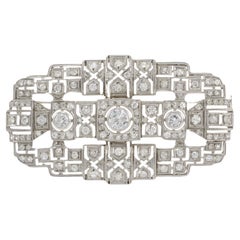 Broche Art déco ancienne en platine et diamants de 5,88 carats