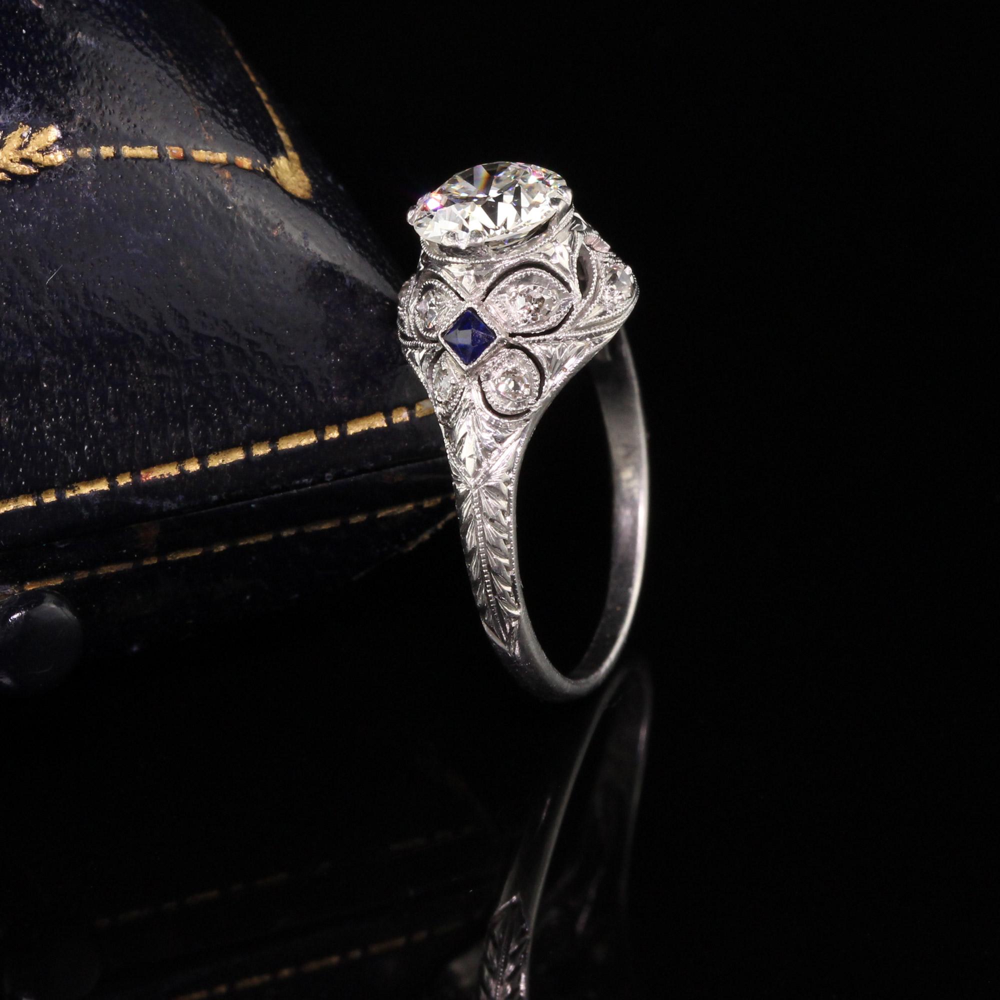 Gorgeous Antique Art Deco Platinum and Diamond Engagement Ring. This gorgeous engagement ring has a 1.03 ct center diamond that has butterfly designs on each side of the ring. It is a beautiful and pristine example of the art deco era.

Item