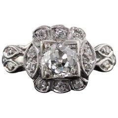 Antique Art Deco Platinum and Diamond Engagement Ring GIA