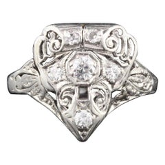 Antique Art Deco Platinum and Diamond Shield Ring