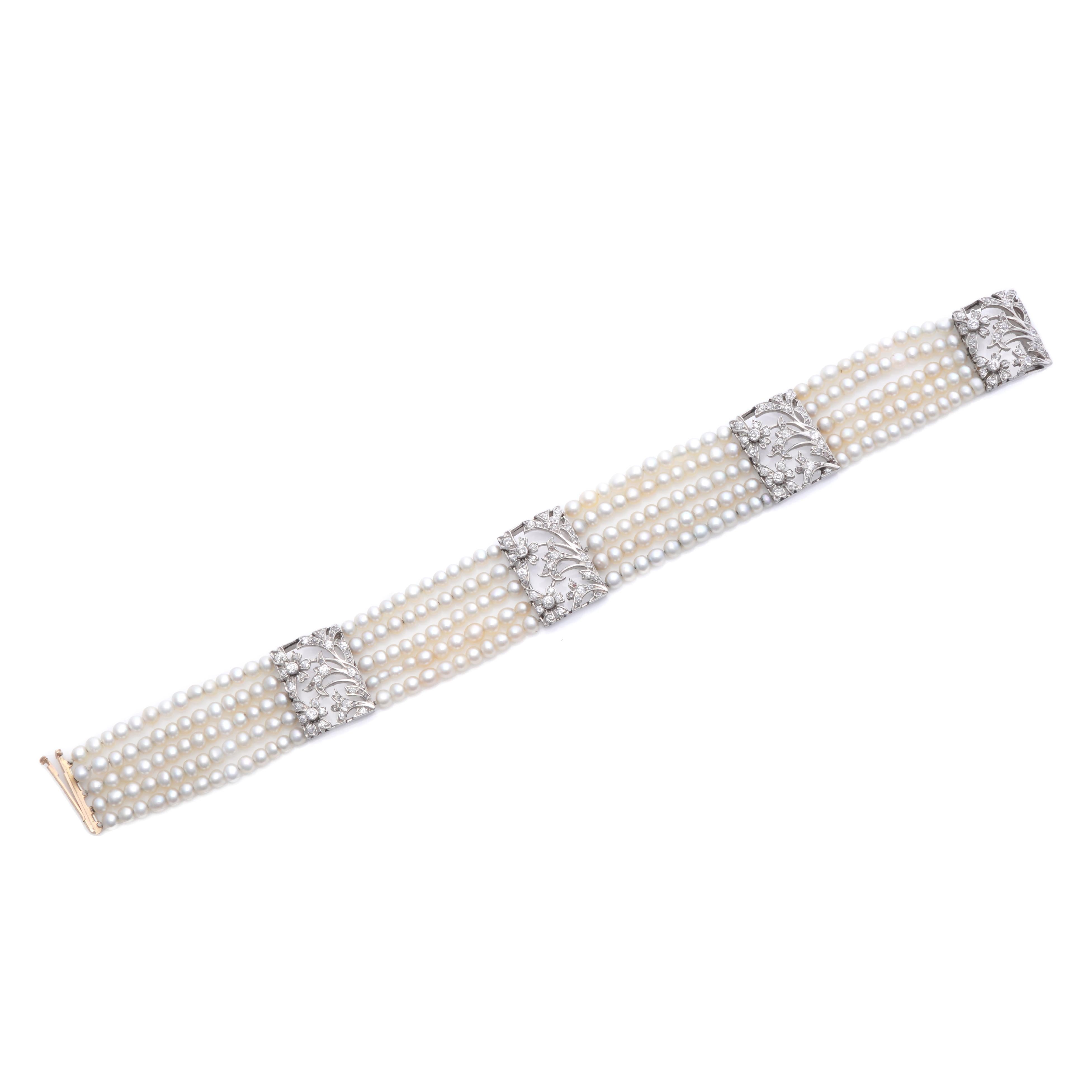 Bracelet Art déco ancien en platine et perles naturelles Pour femmes en vente