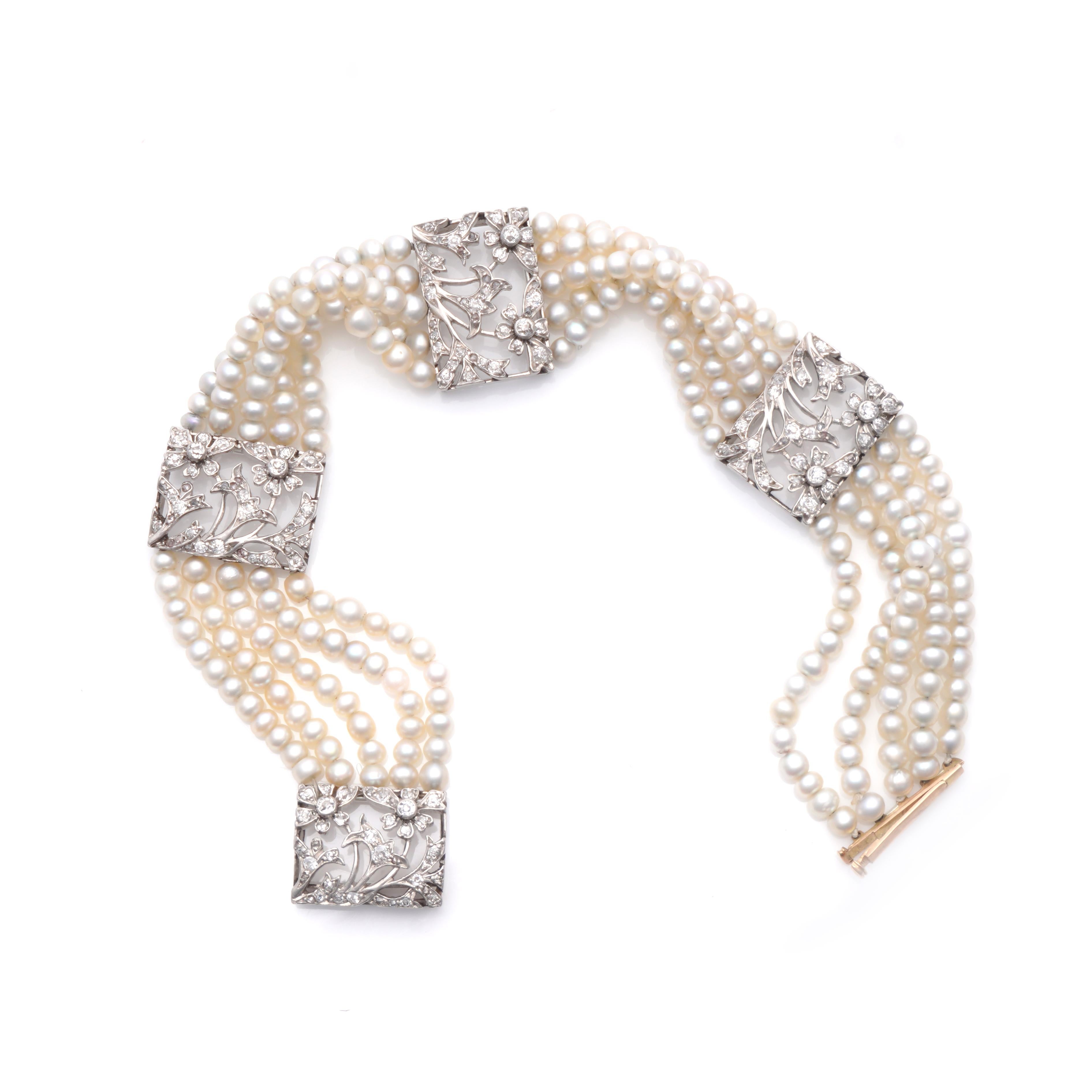 Women's Antique Art Deco Platinum and Natural Pearl Bracelet For Sale
