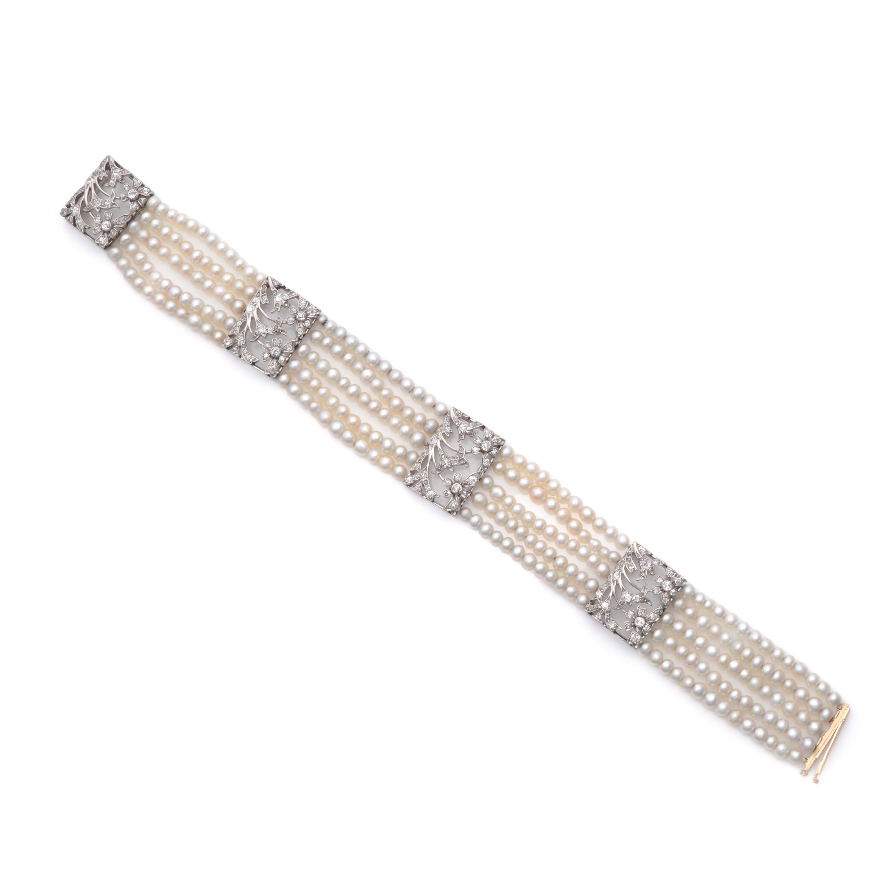 Bracelet Art déco ancien en platine et perles naturelles en vente 4