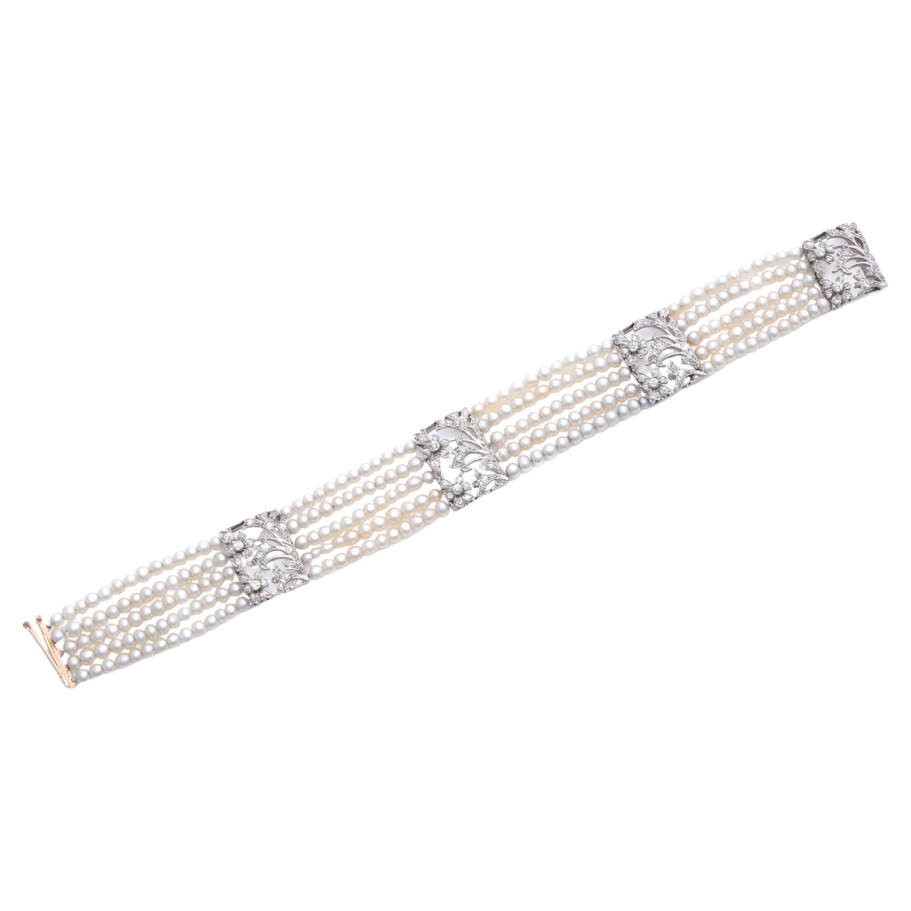 Antique Art Deco Platinum and Natural Pearl Bracelet For Sale
