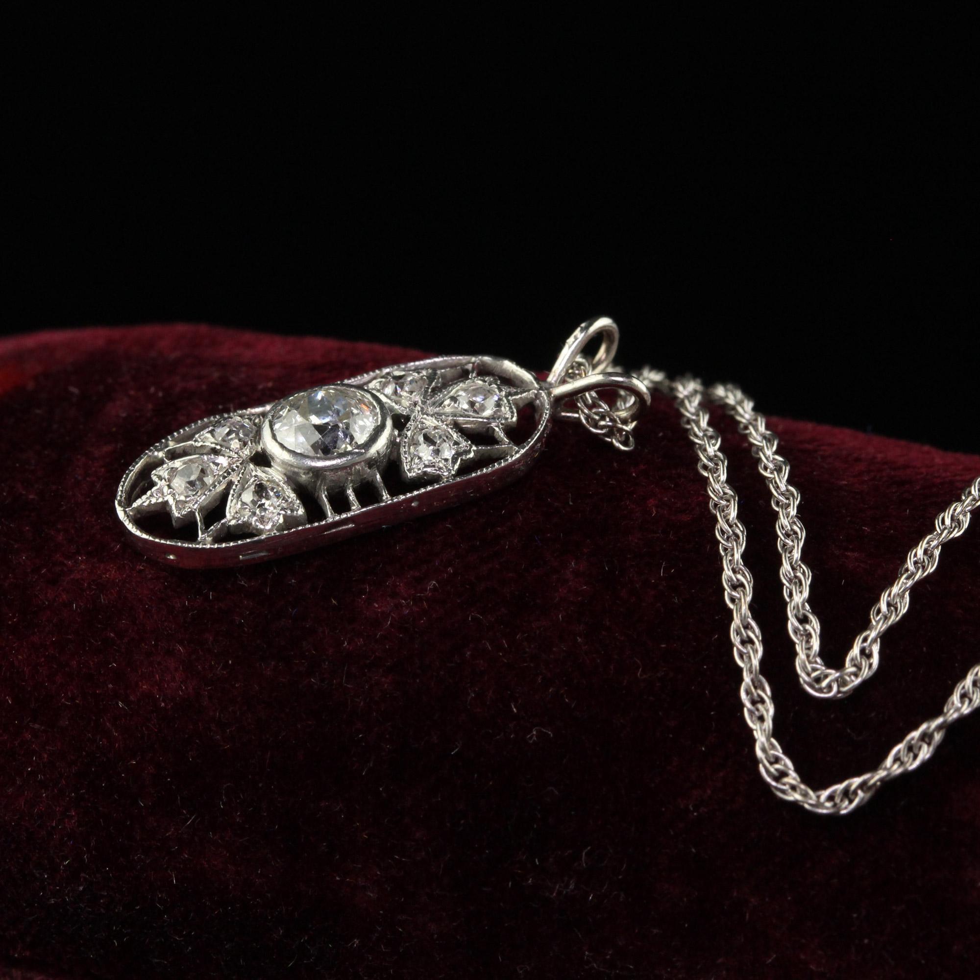 Old Mine Cut Antique Art Deco Platinum and White Gold Old Mine Diamond Filigree Pendant
