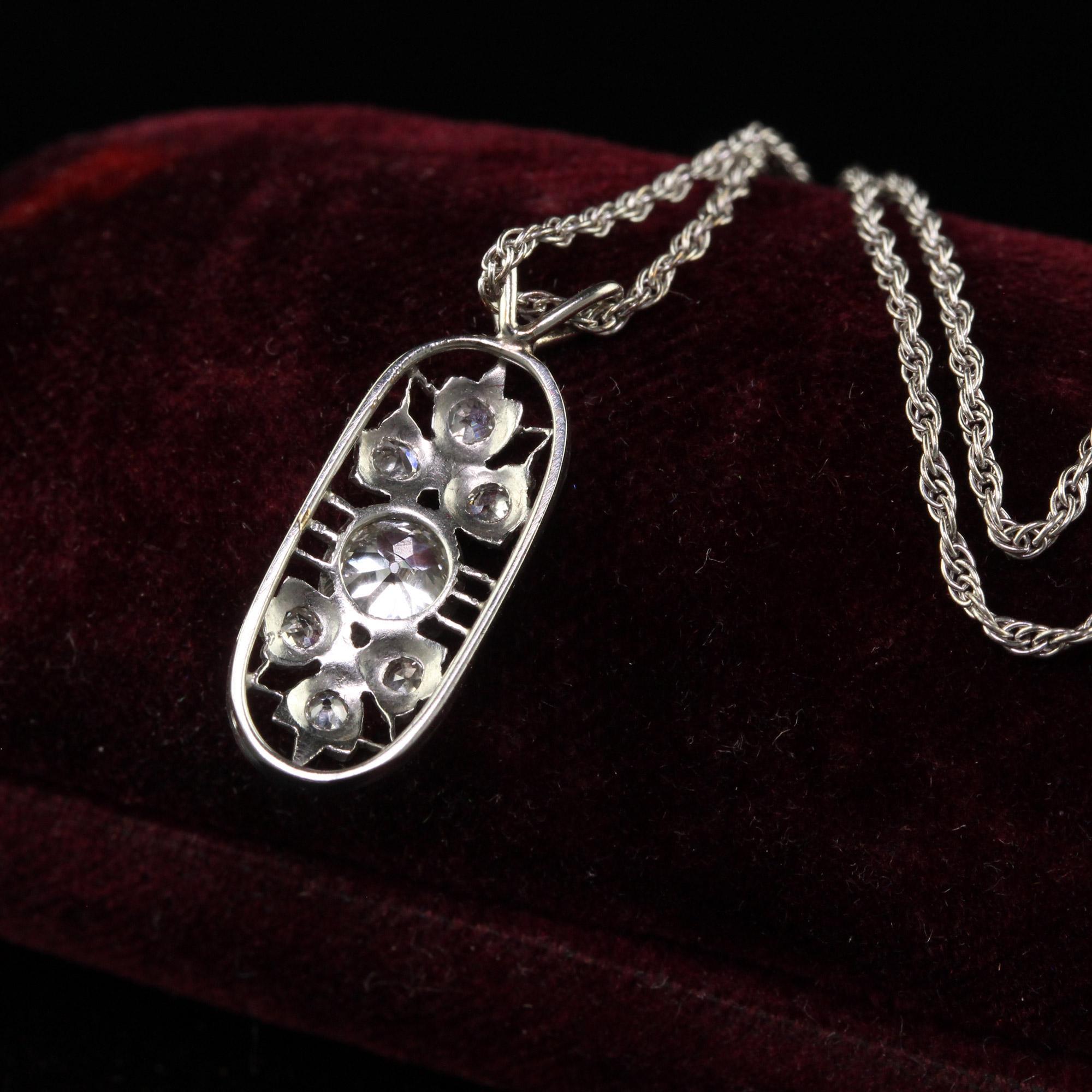 Women's Antique Art Deco Platinum and White Gold Old Mine Diamond Filigree Pendant