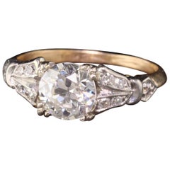 Antique Art Deco Platinum and Yellow Gold Diamond Engagement Ring