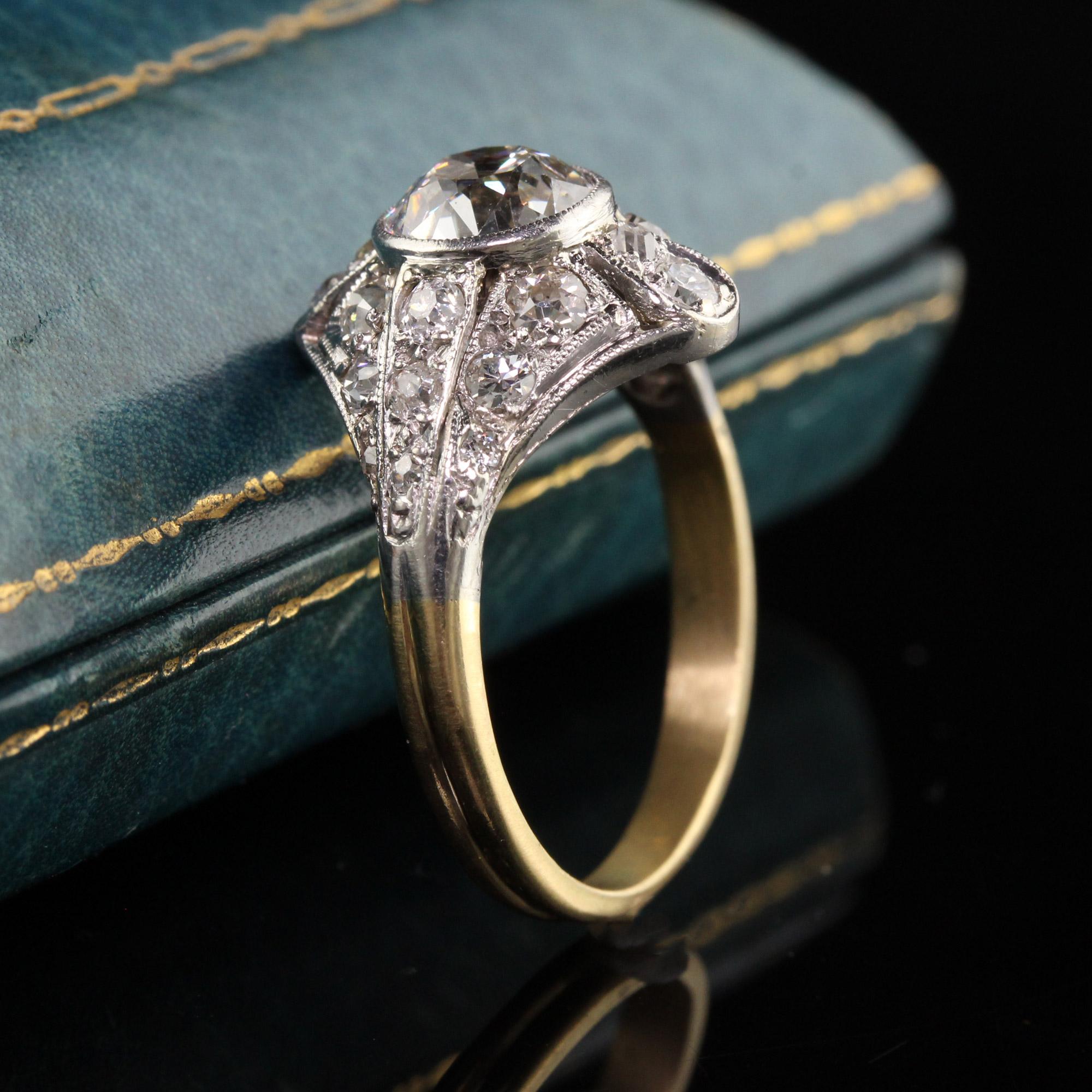 Old European Cut Antique Art Deco Platinum and Yellow Gold Old European Diamond Engagement Ring For Sale
