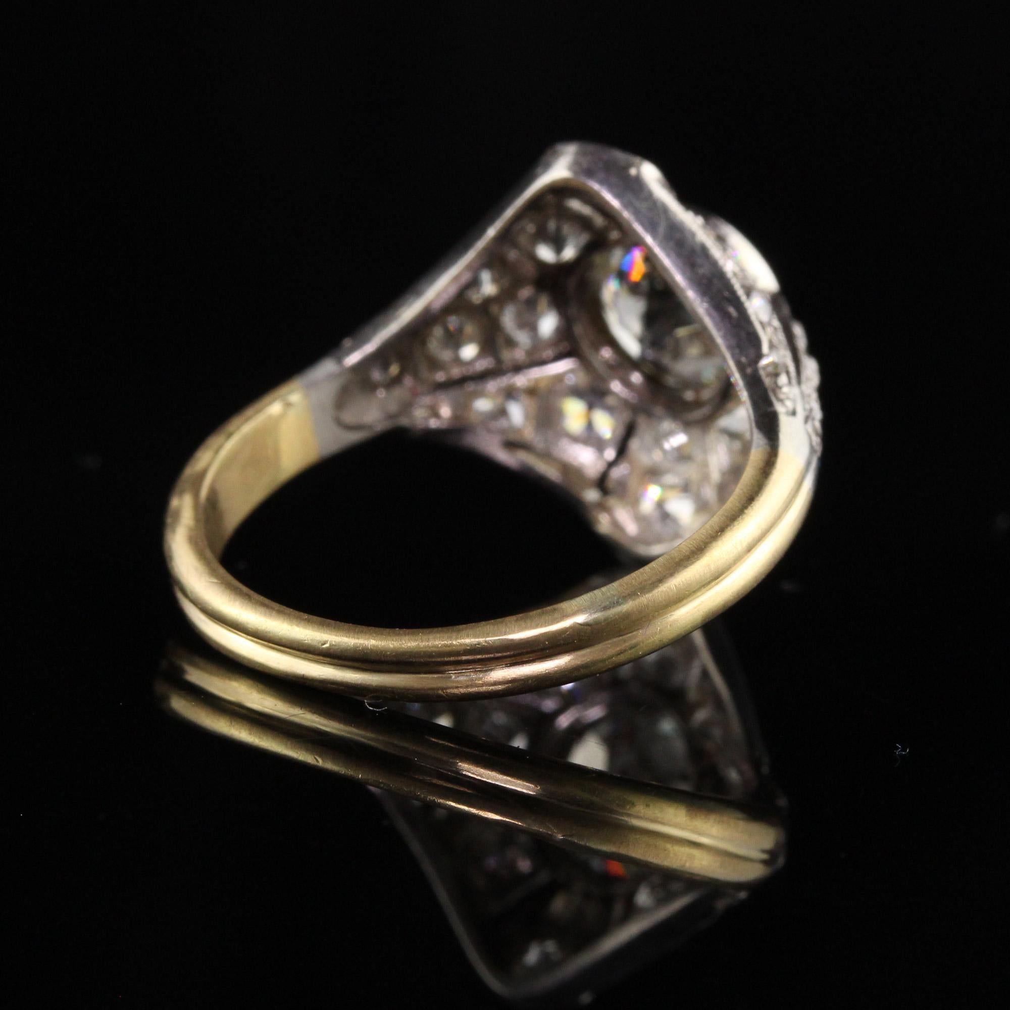 Women's Antique Art Deco Platinum and Yellow Gold Old European Diamond Engagement Ring For Sale