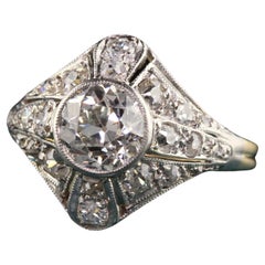 Antique Art Deco Platinum and Yellow Gold Old European Diamond Engagement Ring