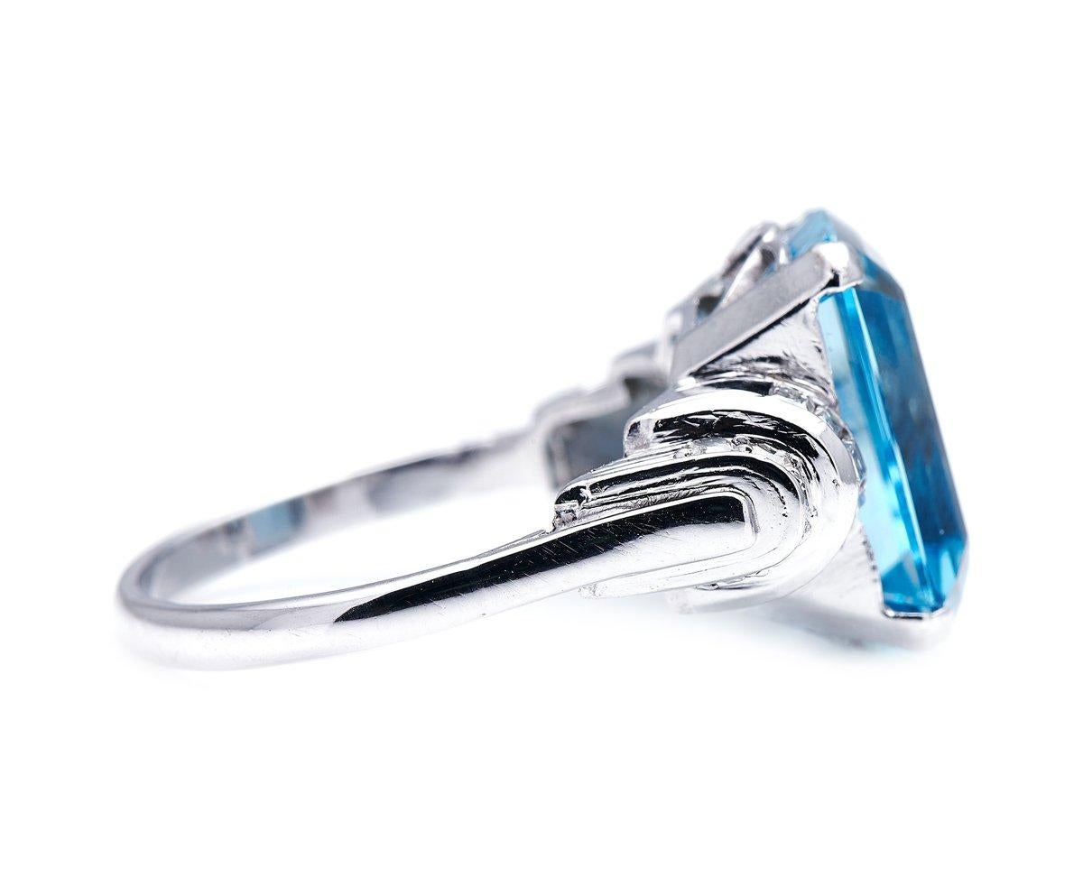 Emerald Cut Antique, Art Deco, Platinum, Aquamarine and Diamond Ring For Sale