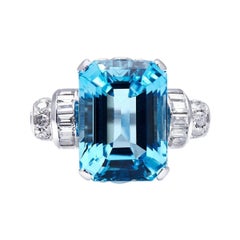 Antique, Art Deco, Platinum, Aquamarine and Diamond Ring