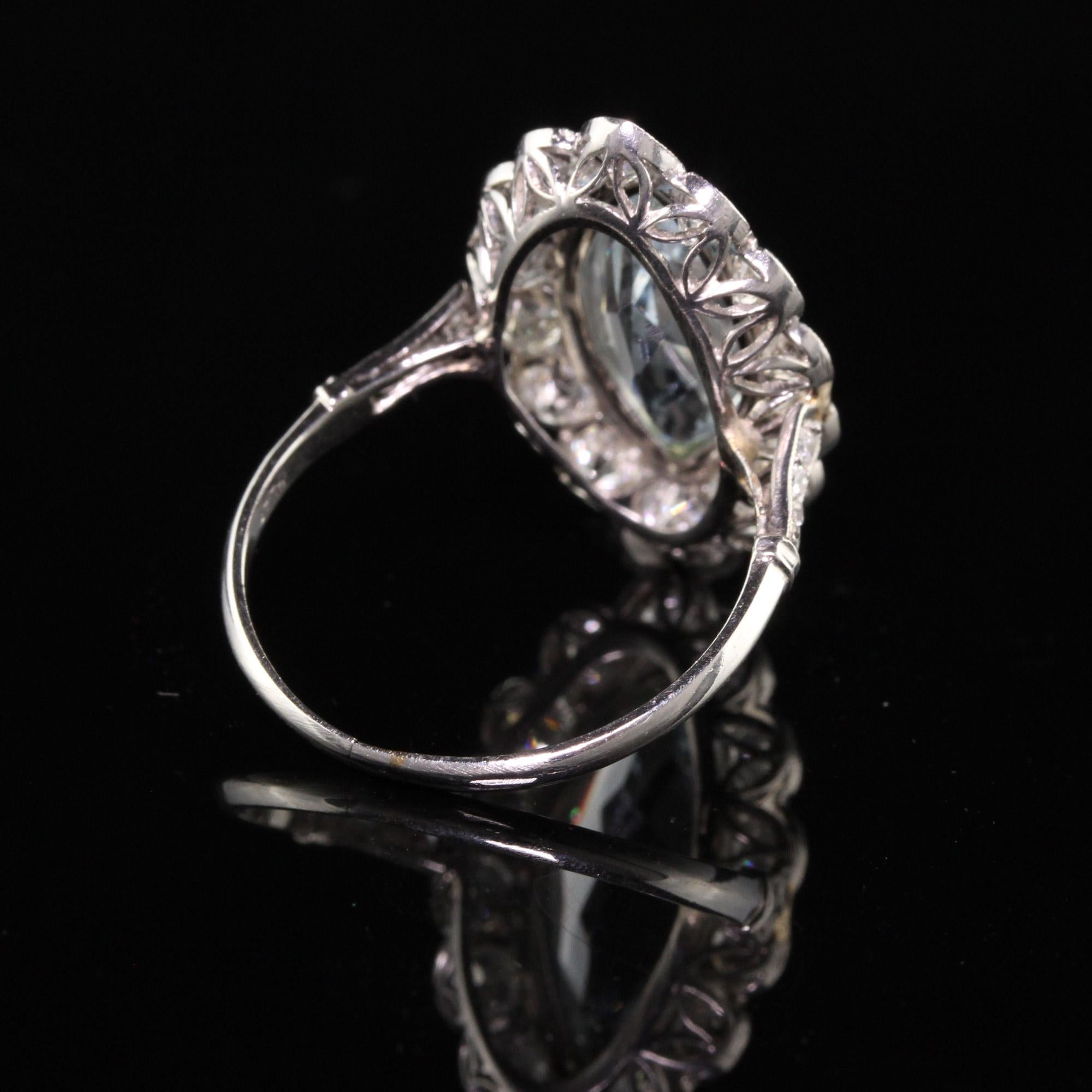 Antique Art Deco Platinum Aquamarine Old European Engagement Ring In Good Condition In Great Neck, NY