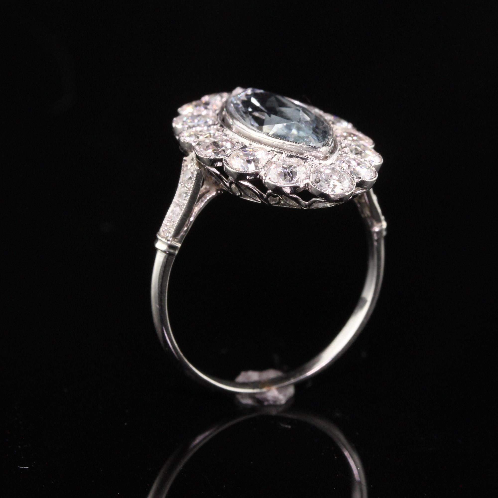 Women's Antique Art Deco Platinum Aquamarine Old European Engagement Ring