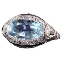 Antique Art Deco Platinum Aquamarine Onyx and Diamond Cocktail Ring