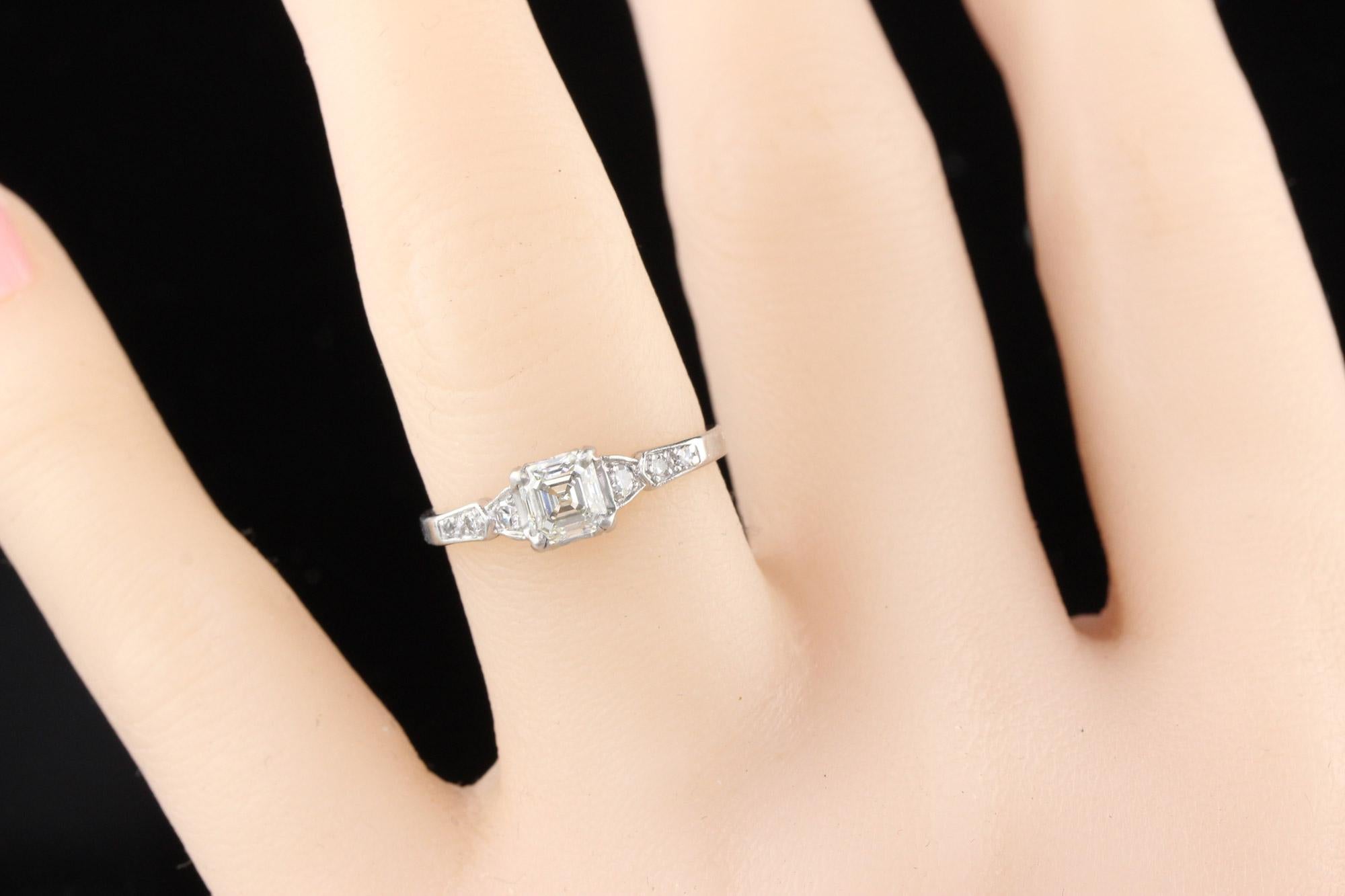 Women's Antique Art Deco Platinum Asscher Cut Diamond Engagement Ring