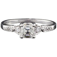 Retro Art Deco Platinum Asscher Cut Diamond Engagement Ring