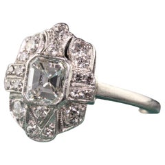 Antique Art Deco Platinum Asscher Cut Diamond Engagement Ring