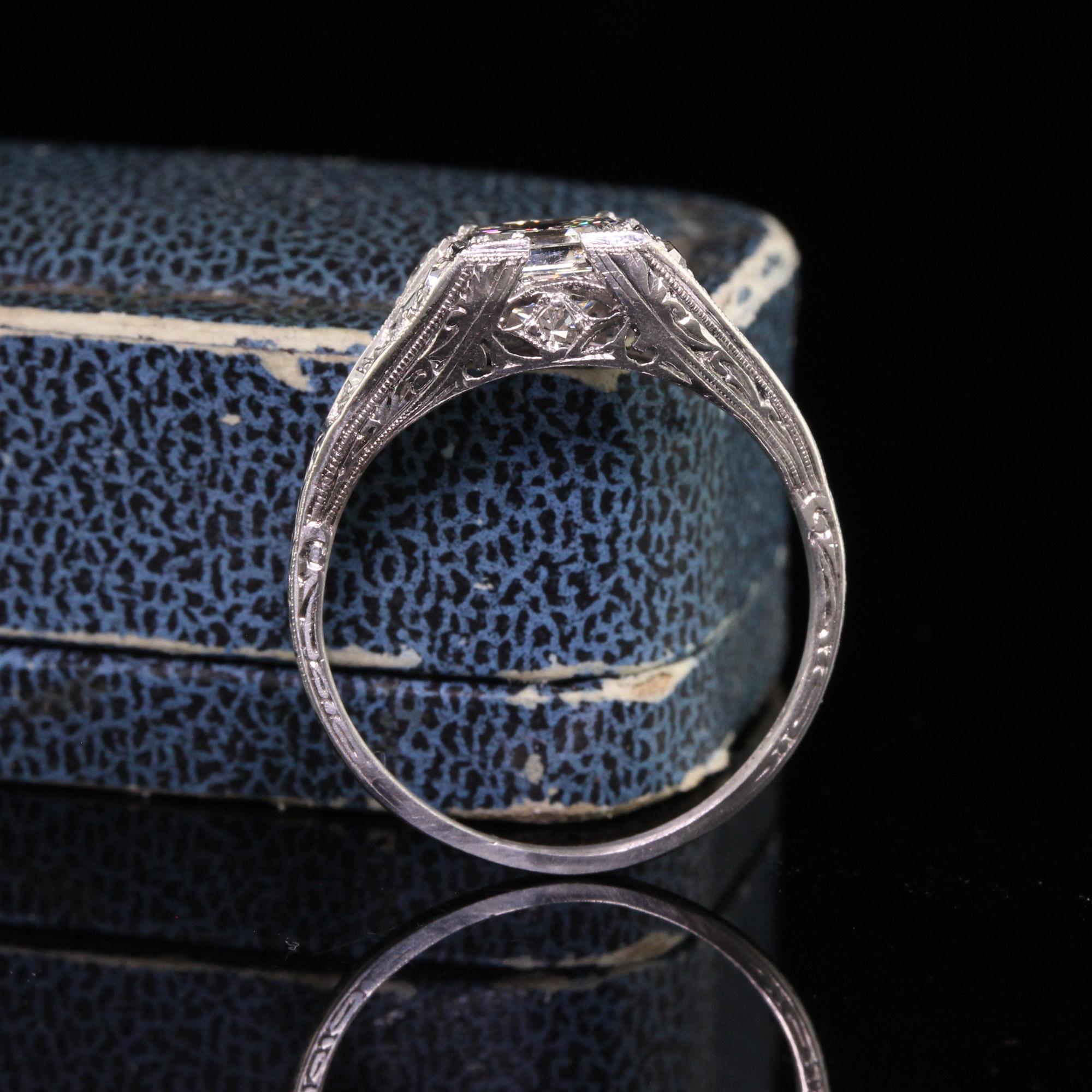 Women's Antique Art Deco Platinum Asscher Cut Diamond Engagement Ring - GIA - Size 6 1/4 For Sale